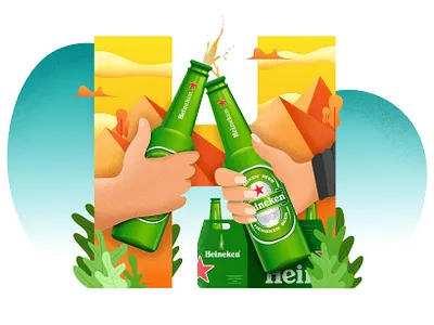 36 Days of type - H 36 days 36dayoftype adobe adobe illustrator adobe photoshop beer bottle character cheers creative design drinks gradient hand heineken illustration lettering nature typogaphy vector