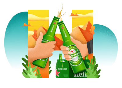 36 Days of type - H 36 days 36dayoftype adobe adobe illustrator adobe photoshop beer bottle character cheers creative design drinks gradient hand heineken illustration lettering nature typogaphy vector