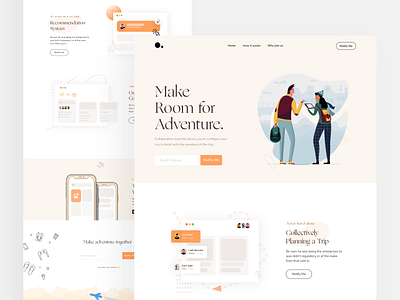 Travelmate Finder - Landing Page clean clean design clean ui color design desktop flat illustration landing landing page landingpage layout minimal orange page simple travel app traveling uiux web