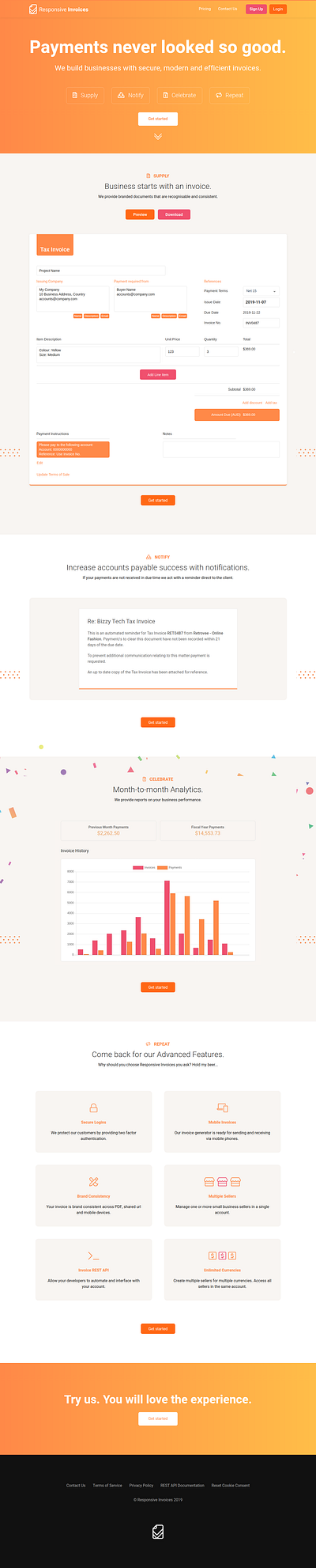 Responsive Invoices 2020 branding invoice invoice design pricing ui webdesign website