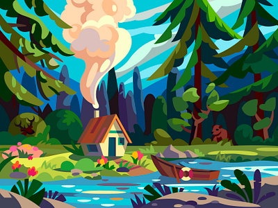 Forest House art cartoon design digital graphic illustration landscape vector