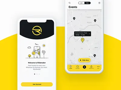 Ridemaker Mobile App bicycle bike cycling design flat illustration ios mobile mobile app design ui ux