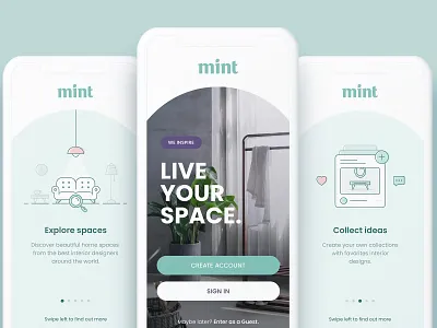 Mint - Home Design, Ideabook App Concept furniture app home home design house icon ideabook illustration ios mobile ui ux