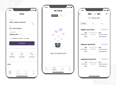 Shots from ticket booking app redesign appdesign booking app homepage ios irctc list ticket booking ui uidesign uxui