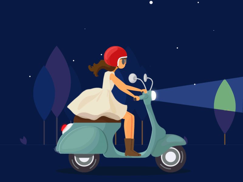 Girl riding adobe design dribble drive fast gif gif animation girl girl illustration illustration night riding scooty shot ui