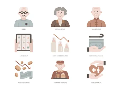 Ageing Society Icons Set ageing sociey elderly icon icon desing old population ageing population ageing
