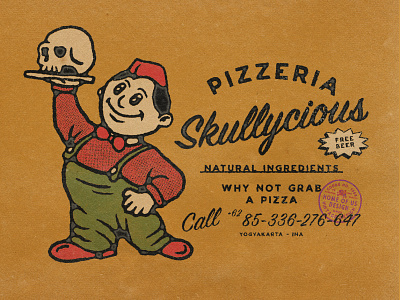 Skullocious badge design illustration lettering old pizza skull typography vector vintage vintage design