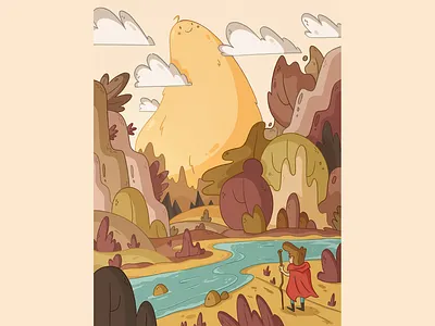 Enchanted forest 2d adventure color digital art enchanted flat huge illustration inktober ipad landscape magic nature pastel color procreate scenery simple design spirit trees yellow