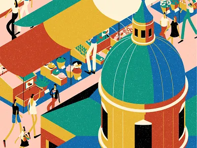 Palermo bright character characterdesign city drawing food graphic illustration isometric market perspective scenes texture vector