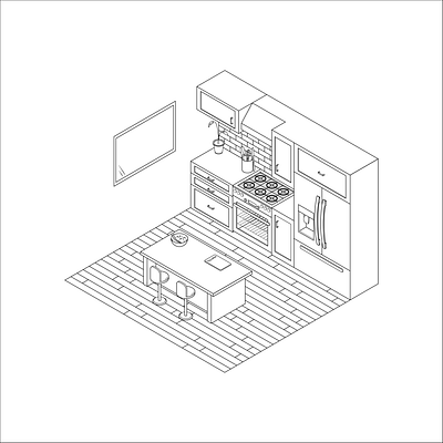 Kitchen Illustration Outline architecture black and white blueprint floor plan house house illustration kitchen layout no color outline vector