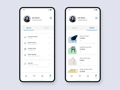 E-commerce App Interface - Furniture app app design clean daily ui dailyui dribbble figma furniture app mobile profile sales stores ui wishlist
