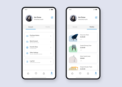E-commerce App Interface - Furniture app app design clean daily ui dailyui dribbble figma furniture app mobile profile sales stores ui wishlist