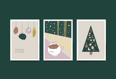 Christmas postcards for Manufacturing cafe branding christmas christmas card design flat flatdesign flatillustration illustration postcard typography vector