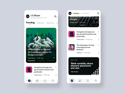 UX Planet App app app design application article blog cards landingpage news tabbar tabs tips ui ux uxpin xd