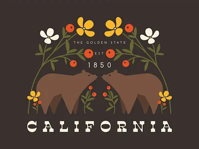 the golden state bears berry cali california flower golden state leaves plant poppies retro so cal sunshine symmetrical woodland
