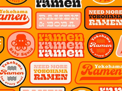 Ramen asian badges boba colors design kansas logo noodles palette ramen script serif slab squid stickers sushi type typography wichita yokohama