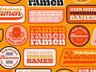 Ramen asian badges boba colors design kansas logo noodles palette ramen script serif slab squid stickers sushi type typography wichita yokohama