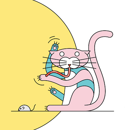 Catnip cat cat drawing cat kitten cat logo design flat design flat illustrator illustration illustrator kitten linework mouse muted colors pink playful