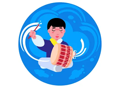 Samul Nori musician plays buk 2d adobe illustrator character design character illustration flat design illustration music south korea