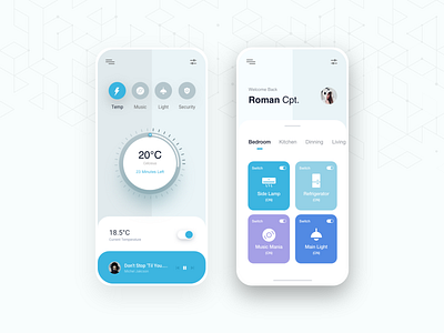 Smart Home Light app design app ui clean ui interface interior ios iot light light app mobile ui music smart home app smarthome smartphone technology temperature ui ux