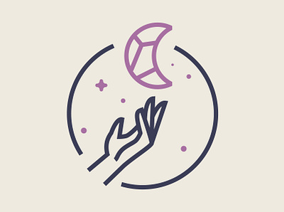 Luna Healing Arts - Logo Mark crystals hand healing illustration logo luna moon space stars