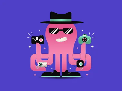 Oct Paparazzi art bright color combinations camera design doodle flash flat flat background flat illustration gotcha growing illustartion illustration illustrator ocean octopus paparazzi photographer sunglasses vector