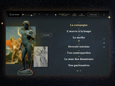 Tous Mécènes concept menu art menu museum redesign statue webdesign