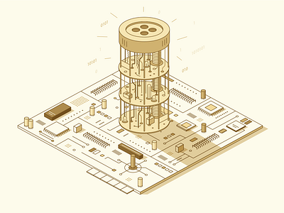 Future Tech Business automate building computer develop illustration isometric machine monochrome system tech technology vector