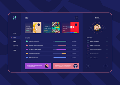 tutorials app app blue cms dark flat illustration interface pink ui uiux ux web design