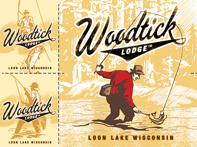 Woodtick Lodge Logos Dribble 13 branding cabin camping fishing lake lodge logo nature northwoods outdoors rustic typography