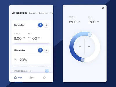 Part of the app of SmartBlinds blue design mobile ui