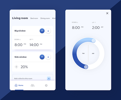 Part of the app of SmartBlinds blue design mobile ui