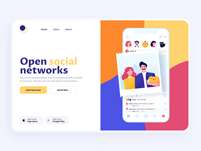 Social Networks App 2d affinitydesigner app art business characterdesign color dailyui design flat friends illustraion illustration mobile ui people phone photo ui vector website