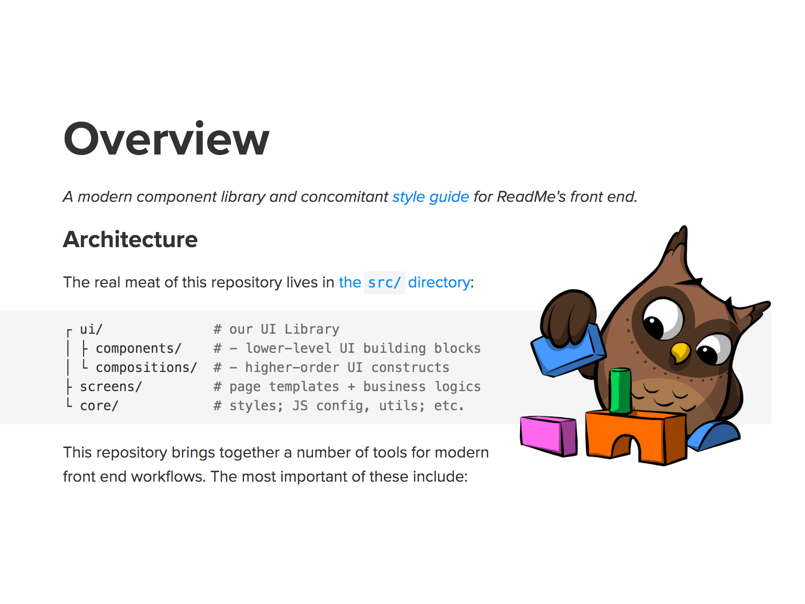 Blocks in Docs design system documentation front end owlbert styleguide