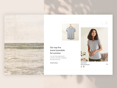 Shoppable Blog beach blog calm content design ecommerce fashion homepage ocean retail shadows shopify shoppable t shirt uxui warm website