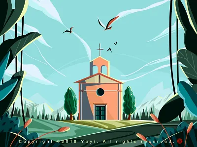 A house in the woods illustration illustration，flat