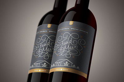 Field & Main Holiday Wine Label custom lettering holiday illustration lettering limited color monoline wine