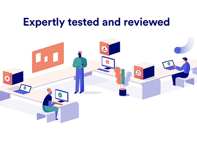 Tested 2d animation business character check checkmark connection design desk digital illustration motion graphics office technology testing vector vpn working workspace