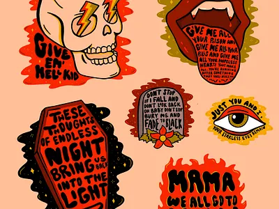 My Chemical Romance Flash Sheet coffin design drawing emo flash sheet halloween hand lettered type hell illustration lettering music my chemical romance quote retro skull tattoo typography vampire vintage