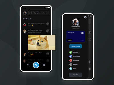 Venmo - Payment Mobile App UI Dark Mode Design app card credit dark app dark mode dark theme dark ui design finance finance app friends payment paypal profile send money social ui ux venmo wallet