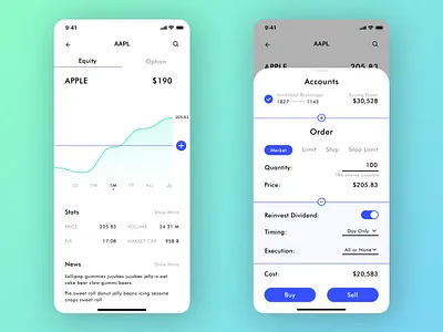 Mobile trading interface fintech mobile stock investing stocks trading