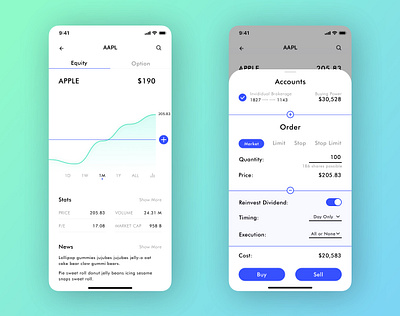 Mobile trading interface fintech mobile stock investing stocks trading