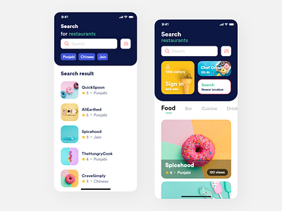 Restaurants search app screen design app design flat ios layout minimal ui ux