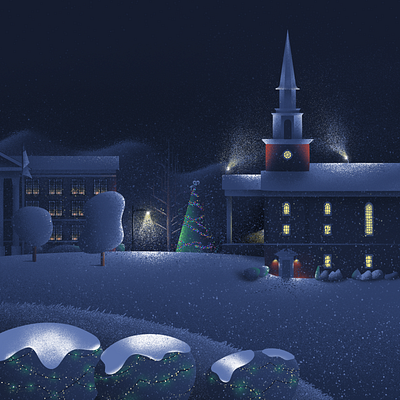 Monthly Illustration: December apple pencil architecture bluefield college chapel christmas christmas card design grain texture harman chapel illustration lansdell hall magazine newspaper night procreate seasonal snow