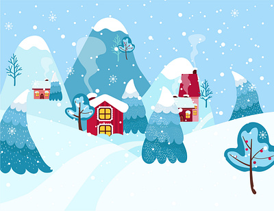 Winter houses houses illustration vector winter