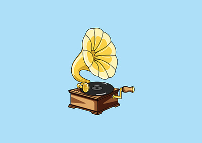 Gramophone cartoons design device gramophone graphics icon illustration logo logo design music player old retro sticker vector vector art vectorart vintage vinyl