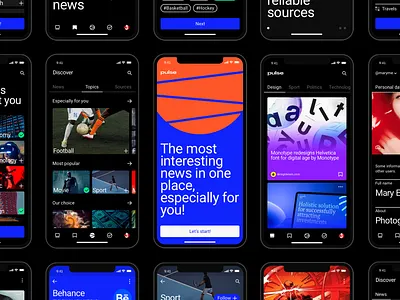 Pulse UI Kit. News Aggregator App app application minimalism mobile mobile app mobile ui news newsfeed themplates ui component ui elements ui kit ui kits ui pack