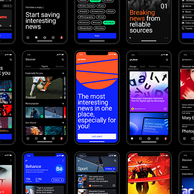 Pulse UI Kit. News Aggregator App app application minimalism mobile mobile app mobile ui news newsfeed themplates ui component ui elements ui kit ui kits ui pack