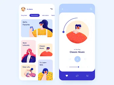 Music app app blue boy design girls icon illustration music music app office ui ux web yellow