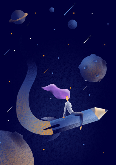 The Space Journey blue brush brushes design illustration journey pencil school space study